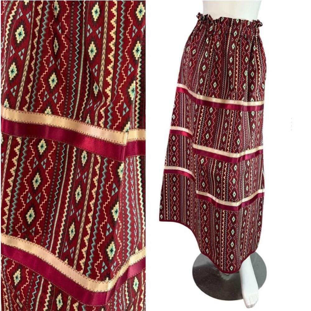 Ribbon Skirt from Rain Cloud by GG Handmade $140 Burgundy, Cream & Turquoise O/S